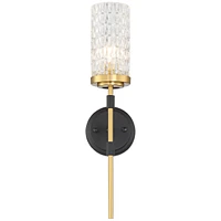 Darin Mid Century Modern Wall Light Sconce Black Brass Hardwired 4 1/2" Wide Fixture Faceted Cylindrical Glass Shade Bedroom Bathroom Bedside Living R