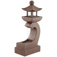 Garden Pagoda Japanese Asian Style Outdoor Floor Fountain with Light Led 31" High Faux Rust Stone for Patio Backyard Deck Home Lawn Porch House Relaxa