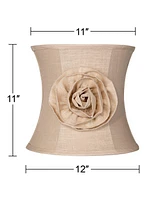 Almond Linen with Flower Small Drum Lamp Shade 11" Top x 12" Bottom x 11" High (Spider) Replacement with Harp and Finial - Spring crest