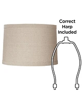 Natural Linen Medium Drum Lamp Shade 15" Top x 16" Bottom x 11" High (Spider) Replacement with Harp and Finial - Spring crest