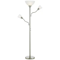 Possini Euro Design Alexei Modern Torchiere Floor Lamp Tree 3-Light Gooseneck Arm 72" Tall Brushed Nickel White Crackle Glass Pole Dimmer Living Room