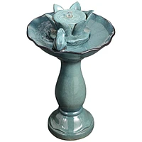 Pleasant Pond Frog Lotus Modern Outdoor Floor Water Bubble Fountain 25 1/4" High Pedestal Bowl for Garden Patio Backyard Deck Home Lawn Porch House Re