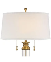 Rolland Traditional Table Lamp 30" Tall Antique Brass Crystal Column Off White Tapered Drum Shade Decor for Living Room Bedroom House Bedside Nightsta