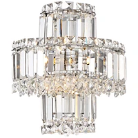 Magnificence Mid Century Modern Wall Light Sconce Chrome Silver Hardwired 11 1/2" Wide Fixture Tiered Clear Crystal for Bathroom Vanity Mirror House H