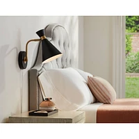 Venice Mid Century Modern Adjustable Wall Lamp Matte Black Antique Brass Plug-In Light Fixture Metal Cone Shade for Bedroom Bedside House Reading Livi