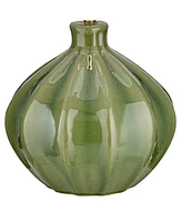 Gordy Modern Accent Table Lamp Handcrafted 20.5" High Ribbed Green Ceramic Oatmeal Fabric Drum Shade Decor for Living Room Bedroom House Bedside Night