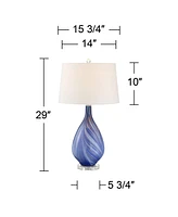 Taylor 29" Tall Teardrop Modern Coastal End Table Lamp Blue Art Glass Single Fabric White Shade Living Room Bedroom Bedside Nightstand House Office Ho