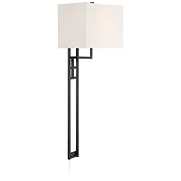 Ventano Modern Wall Lamp Matte Black Metal Plug-In 16" White Linen Rectangular Shade for Bedroom Living Room Home Hallway Dining Kitchen House