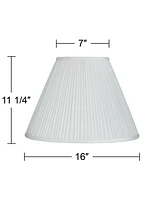 White Mushroom Pleated Medium Empire Lamp Shade 7" Top x 16" Bottom x 12" Slant x 11.25" High (Spider) Replacement with Harp and Finial