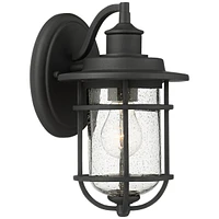 Markham Modern Outdoor Wall Light Fixtures Set of 2 Textured Black 10 1/2" Lantern Clear Seedy Glass for Exterior House Porch Patio Outside Deck Garag