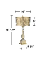 Doris Traditional Candlestick Table Lamp 30 1/2" Tall Brass Cutout Openwork Metal Outer Neutral Fabric Inner Drum Shade for Living Room Bedroom House