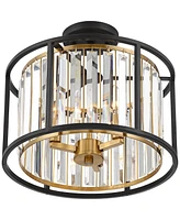 Possini Euro Design Milne Modern Ceiling Light Semi Flush Mount Fixture 14" Wide Bronze Outer Brass Inner Cage Frame Clear Crystal for Bedroom Kitchen