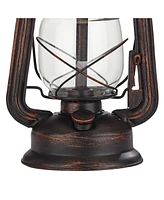 Murphy Rustic Industrial Accent Table Lamp Miner Lantern 23" High Red Bronze Clear Glass Oatmeal Fabric Drum Shade for Living Room Bedroom House Bedsi