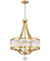 Possini Euro Design Prava Warm Brass Pendant Chandelier Lighting 21 1/2" Wide Strip Crystal Shade 4-Light Fixture for Dining Room House Foyer Entryway