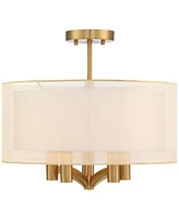Possini Euro Design Caliari Modern Close To Ceiling Light Semi Flush Mount Fixture 18" Wide 5-Light Warm Brass Gold Double Drum Shades for Bedroom Hal