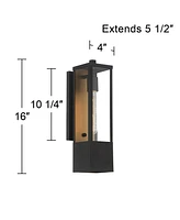 Berk Modern Outdoor Wall Light Fixture Textured Black Gold Steel Box Frame 16" Clear Glass Panels or Exterior House Porch Patio Outside Deck Garage Ya