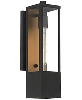 Berk Modern Outdoor Wall Light Fixture Textured Black Gold Steel Box Frame 16" Clear Glass Panels or Exterior House Porch Patio Outside Deck Garage Ya