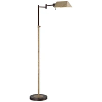 Regency Hill Jenson Rustic Farmhouse Industrial Swing Arm Pharmacy Floor Lamp Standing 54" Tall Bronze Faux Wood Adjustable Height Task Lighting for L