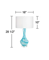 Codie Modern Table Lamp 28 1/2" Tall Clear Blue Swirls Art Glass Gourd White Fabric Drum Shade Decor for Bedroom Living Room House Home Bedside Nights