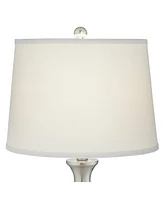 Karl Modern Table Lamps 27 1/2" Tall Set of 2 with Usb and Ac Power Outlet in Base Brushed Nickel White Drum Shade for Bedroom Living Room House Home