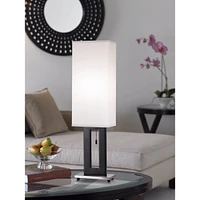 Floating Rectangle Modern Table Lamp 30" Tall Black Brushed Nickel Metal Base Off White Shade Decor for Living Room Bedroom House Bedside Nightstand H