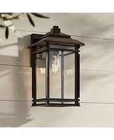 North House Mission Traditional Outdoor Wall Light Fixture Matte Black Metal 16" Clear Glass Shade for Exterior House Porch Patio Outside Deck Garage