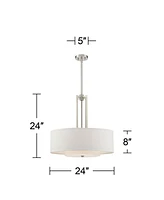 Possini Euro Design Adriana Brushed Nickel Finish Pendant Light 24" Wide Modern Glass Off White Linen Drum Shade 4-Light Fixture for Dining Room House
