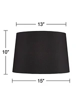 Black Faux Silk Medium Tapered Drum Lamp Shade 13" Top x 15" Bottom x 10" Slant x 10" High (Spider) Replacement with Harp and Finial - Spring crest