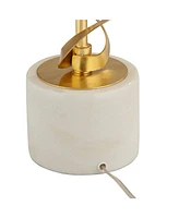 Helix Modern Luxury Table Lamp 30" Tall Sculptural Brass Gold Open Ribbon Metal White Linen Drum Shade for Bedroom Living Room House Bedside Nightstan