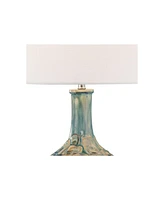 Modern Table Lamp 26" High Teal Glaze Raised Square Ceramic Gourd White Fabric Tapered Drum Shade Decor for Bedroom Living Room House Home Bedside Nig