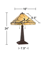 Budding Branch Mission Tiffany Style Table Lamp 24" High Bronze Brown Metal Antique Copper Glass Art Shade Decor for Living Room Bedroom House Bedside