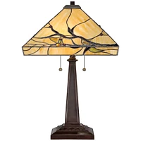 Budding Branch Mission Tiffany Style Table Lamp 24" High Bronze Brown Metal Antique Copper Glass Art Shade Decor for Living Room Bedroom House Bedside