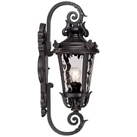 Marseille Traditional Outdoor Wall Light Fixture Black Steel Scroll 19" Clear Hammered Glass Down bridge Arm for Exterior House Porch Patio Outside De