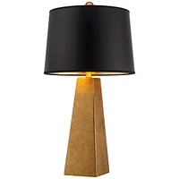 Obelisk Modern Table Lamp 26" High Gold Leaf Tapered Column Black Paper Drum Shade Decor for Bedroom Living Room House Home Bedside Nightstand Office