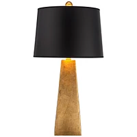 Obelisk Modern Table Lamp 26" High Gold Leaf Tapered Column Black Paper Drum Shade Decor for Bedroom Living Room House Home Bedside Nightstand Office