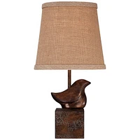 Bird Modern Rustic Farmhouse Accent Table Lamp 15 1/2" High Sculptural Crackle Bronze Brown Natural Burlap Hardback Drum Shade for Bedroom House Bedsi