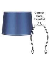 Drum Lamp Shade Sydnee Satin Blue Medium 14" Top x 16" Bottom x 11" High Spider with Replacement Harp and Finial Fitting - Springcrest