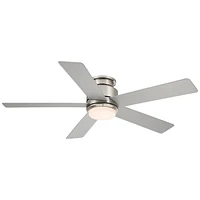 52" Grand Palm Modern Outdoor Hugger Ceiling Fan with Dimmable Led Light Remote Control Brushed Nickel White Opal Glass Damp Rated for Patio Exterior