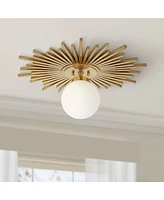 Possini Euro Design Hazel Modern Close To Ceiling Light Semi Flush Mount Fixture 24" Wide Warm Brass Gold Metal White Globe Shade Decor for Bedroom Ki