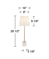 Phoebe Modern Glam Luxury Buffet Table Lamps 28 1/2" Tall Skinny Set of 2 Gold Metal White Tapered Drum Shade Glass Flower Accent Decor for Living Roo