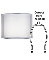 Silver and White Double Sheer Small Drum Lamp Shade 12" Top x 12" Bottom x 9" High (Spider) Replacement with Harp and Finial - Springcrest