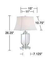 Tilde Traditional Style Table Lamp 26.25" High Clear Crystal Urn Tapered Rectangular White Shade Decor for Living Room Bedroom House Bedside Nightstan