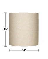 Springcrest 14" Top x 14" Bottom x 15" High x Lamp Shade Replacement Medium Tall Oatmeal Beige Drum Round Rustic Farmhouse Western Linen Fabric Spider