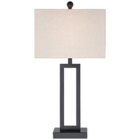 Aston 26" High Open Rectangle Modern Table Lamp Black Finish Metal Single Fabric Off-White Shade Living Room Bedroom Bedside Nightstand House Office H