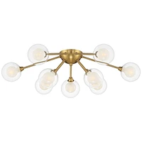 Possini Euro Design Spheres Modern Sputnik Ceiling Light Flush-Mount Fixture 28" Wide Warm Brass Gold 9-Light Led Clear Outer Frosted Inner Glass for