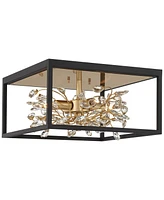 Possini Euro Design Carrine Modern Ceiling Light Flush-Mount Fixture 14 1/4" Wide Black Metal Gold Branches 4-Light Clear Crystal Buds for Bedroom Kit