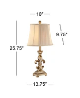 Louis Traditional French Fleur-de-Lis Table Lamps 25.75" High Set of 2 Antique Gold Ivory White Pleated Bell Shade Decor for Living Room Bedroom House