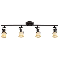 Pro Track 4-Head Ceiling or Wall Track Light Fixture Kit Spot-Light Directional Monorail Brown Bronze Finish Amber Glass Traditional Kitchen Bathroom