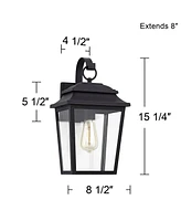 Bellis Verde Outdoor Wall Light Sconce Fixture Texturized Black Steel 15 1/4" Clear Glass Lantern for Exterior House Porch Patio Outside Deck Garage Y