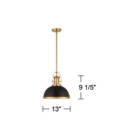 Posey Soft Gold Hanging Pendant Lighting 13" Wide Modern Black Dome Shade Fixture for Dining Room House Home Foyer Kitchen Entryway Bedroom Living Hig